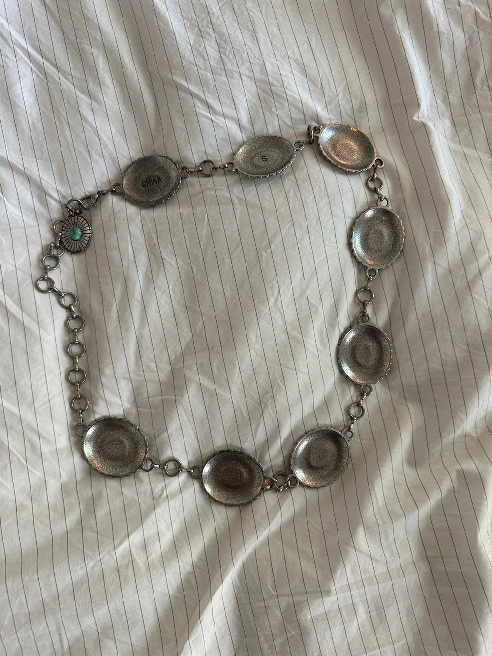 Silver-Tone Concho Belt with Turquoise Accents - Women Jewelry